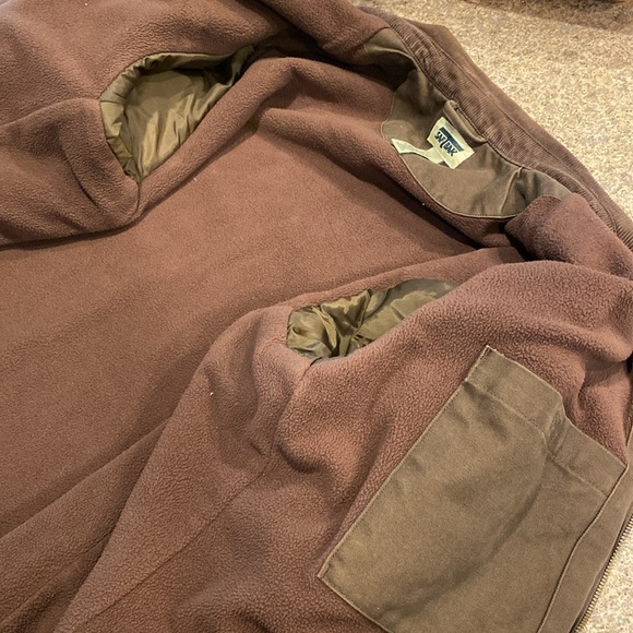 SAFTBAK Brown Fleece Lined Canvas Zip Work Coat Jacket Large Workwear / Utility - Picture 15 of 17